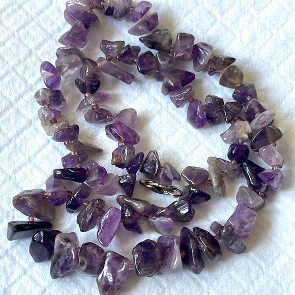 Vintage Amethyst Chip Semi-Precious Gem Stone  Necklace Purple 18”Handmade - Picture 4 of 12